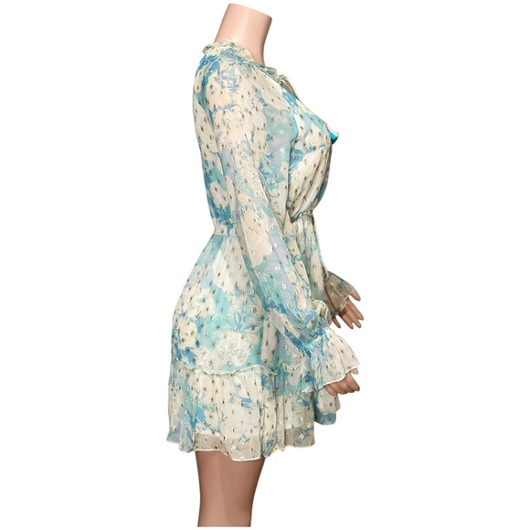 HEMANT & NANDITA Kaiyo Long Sleeves Mini Dress, Turquoise Blue, Small - Picture 8 of 11